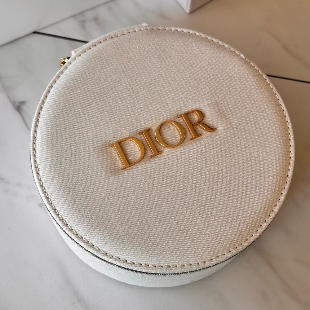 DIOR Round Vanity Cosmetic Case with Mirror Travel Makeup Bag